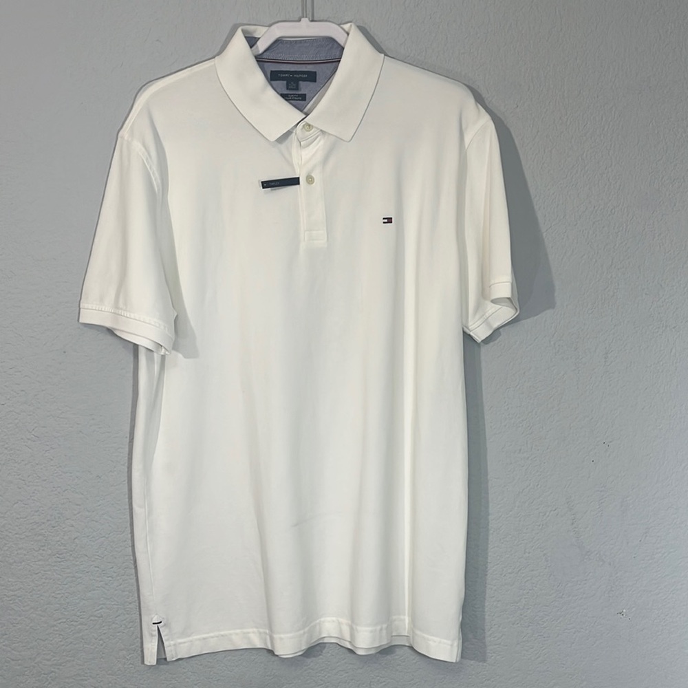 TOMMY HILFIGER Slim Fit Thflex Short Sleeve White Polo NWOT Size XL